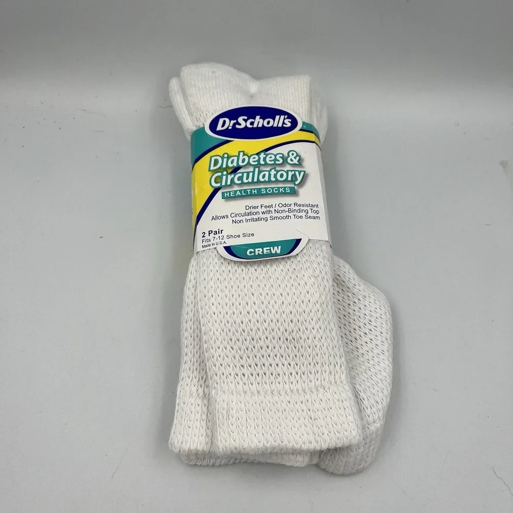 NEW! Dr Scholls Women Diabetes & Circulatory Crew Socks Size 7-12 White 2 Pairs